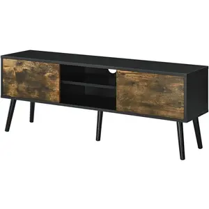 HELLOSHOP26 Meuble tv support tele 120 cm pieds en bois revetement pvc noir bois fonce pas cher