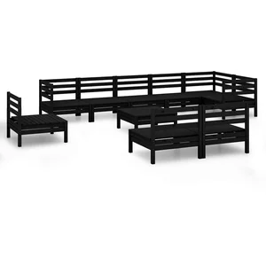 HELLOSHOP26 Salon de jardin meuble d exterieur ensemble de mobilier 10 pieces bois de pin massif noir
