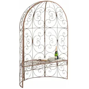 DÉCOSHOP26 Banc de jardin avec arche à rosiers en metal marron vieilli style vintageVendu parcdiscount