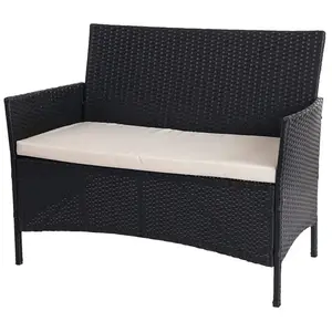DÉCOSHOP26 Banc de jardin banquette en polyrotin anthracite chiné avec coussin cr... pas cher