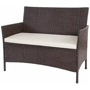 Banc de jardin banquette en polyrotin marron chiné avec coussin crème ...