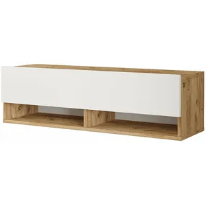 Comparateur de prix : HELLOSHOP26 Meuble TV a porte 29,5 x 100 x 31,5 cm effet chene rustique / blanc