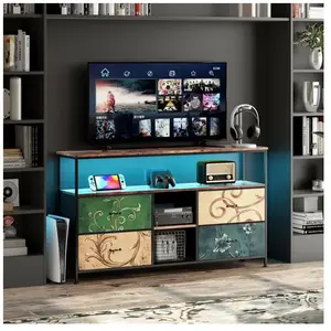 DREAMMESPACE Meuble tv led 137x30x78cm - 4 tiroirs, 2 compartiments et... pas cher