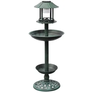 Decoshop26 Baignoire Mangeoire Fontaine Bain D'oiseaux Verte Avec Lampe Solaire 39x39x97 Cm Dec020796