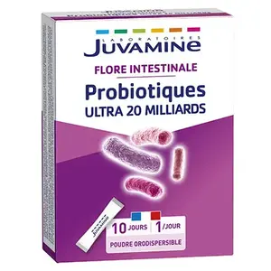 Comparateur de prix : Juvamine Probiotiques Ultra 20 Milliards Flore Intestinale 10 Sticks D...