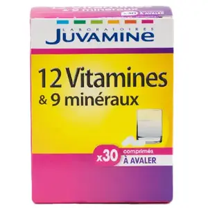 Comparateur de prix : Juvamine 12 Vitamines et 9 Minéraux 30 comprimés à avaler