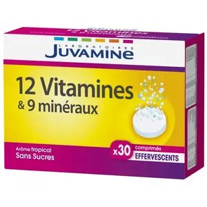 Comparateur de prix : Juvamine 12 Vitamines et 9 Minéraux 30 comprimés effervescents