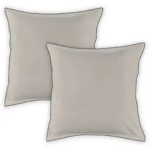 Future Home Lot de 2 taies d'oreiller unies coton finition bourdon beige 65x65cm pas cher