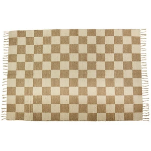 Future Home - Tapis déco damier à franges en coton et jute pas cher