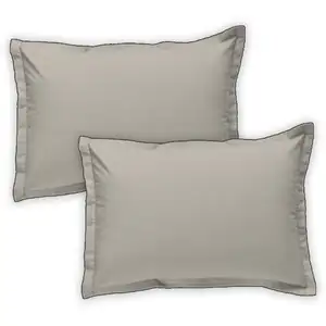 Future Home Lot de 2 taies d'oreiller unies coton finition bourdon beige 50x70cm pas cher