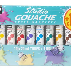 Comparateur de prix : Pébéo 230199 Gouache Studio + Starter Set de 10 Tubes 20 ml + Pinceau