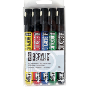Comparateur de prix : Pebeo Lot de 5 marqueurs 'Pébéo - DecoMarker' Noir/Jaune/Rouge/Bleu/Ve 1.2 mm