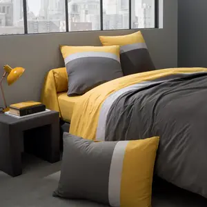 Origin Housse de couette unie gris et curry 140x200 pas cher