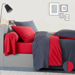 ORIGIN Écorce Housse de Couette, Bambou, Gris/Rouge, 240 x 220 cm pas cher