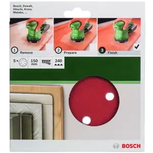 Bosch Feuille abrasive Ø 150 mm G240, WP, 6 trous, velcro - 5 pièces