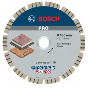 Comparateur de prix : Bosch - Disque à tronçonner diamanté pro Stone 180 x 22,23 mm - 2608602644