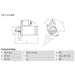 Démarreur 0 986 016 Bosch Audi; Vw, Volkswagen Bosch 1678 pas cher