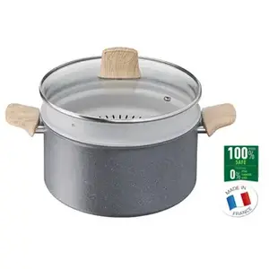 Faitout Tefal Natural Force 24 cm Gris avec panier vapeur et couvercle pas cher