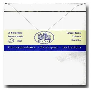 Clairefontaine Vergé de France - 25 enveloppes doublées - extra blanc pas cher