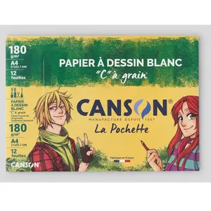 Comparateur de prix : Canson - Pochette de 12 Papier à dessin 'C' à grain format A4 180g/m2