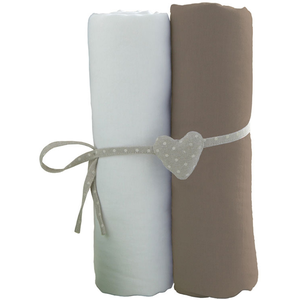 Comparateur de prix : BabyCalin Lot De 2 Draps Housse Blanc / Taupe 60 X 120 Cm - Babycalin