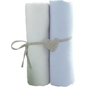 Babycalin - lot de 2 draps housse Blanc/Bleu ciel - 70x140 cm pas cher
