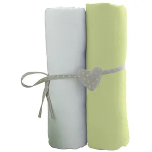 Lot de 2 draps housse blanc / vert 70 x 140 cm - babycalin pas cher