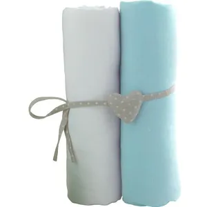 Comparateur de prix : BABYCALIN Lot de 2 draps housse 70x140cm Blanc/turquoise