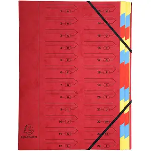 EXACOMPTA Trieur, A4, carton, 24 compartiments, rouge pas cher