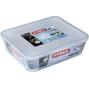 Comparateur de prix : Plat rectangulaire avec couvercle plastique - 25x20 cm - Pyrex