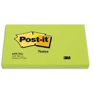 3m - Post It Repositionnable Neon 76x127mm Vert - Bloc De 100f pas cher