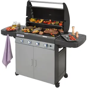 Campingaz Barbecue à gaz Class 4 L Plus, 4 brûleurs, Puissance 12.8kW, Système de nettoyage facile InstaClean, Grille et plancha en fonte double émaillage, 2 tablettes latérales