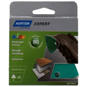 Comparateur de prix : Norton - Lot de 5 Triangles Expert Auto-Agrippants Grain 80 95mm