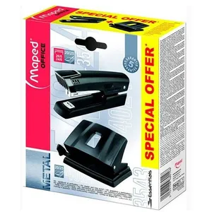 Maped kit métal essentiel agrafeuse 25h + perforateur 2 trous 35h noir. pas cher