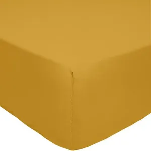 Drap housse, bonnet 30cm 100% percale de coton 80fils jaune 140 x 190 ... pas cher