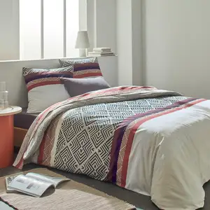 Parure housse de couette coton imprimée + 2 taies 240x220 cm pas cher