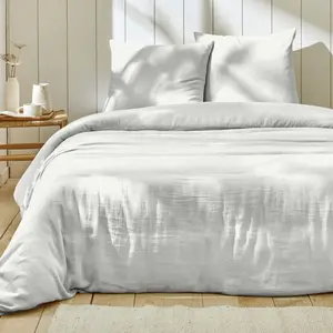 Housse de couette 220x240 cm + 2 taies 100% Gaze de Coton Blanc
