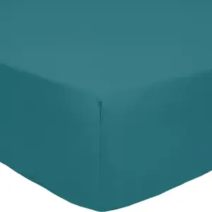 Drap housse percale de coton vert émeraude 180x200 cm