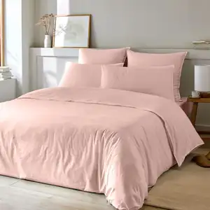 Parure housse de couette coton et bambou rose 240x220 cm pas cher