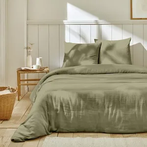 Parure housse de couette en gaze de coton vert 220 x 240 cm pas cher