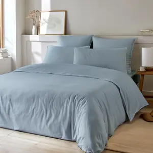 Parure housse de couette bambou et coton 57 fils uni ardoise gris 220 ... pas cher