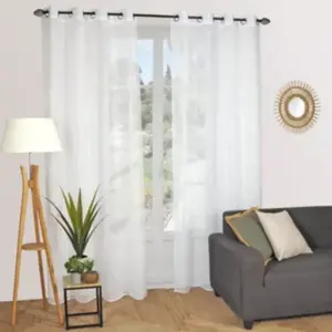 Voilage à oeillets étamine broderie feuilles blanc L.240 x l.140cm Dylrev pas cher