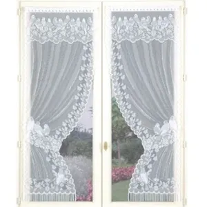 HOME MAISON Paire de rideaux "Bonne-Femme" dentelle et franges (60x120 cm - Blanc)