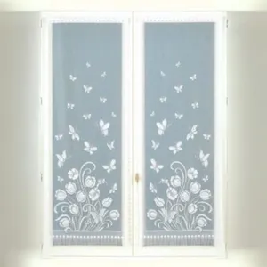 HomeMaison Paire de Petits voilages Frangés et Dentellés (60x120 cm - Blanc)