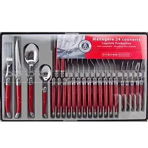 Laguiole production 445180 ménagère 24 pièces acier inox nacré rouge pas cher