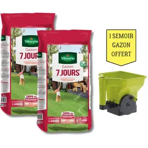 Gazon 7 Jours   Lot de 2 Sacs de 5kg + 1 Semoir à Gazon Offert   Vilmorin