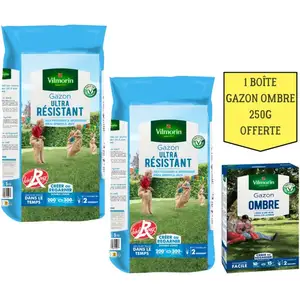 VILMORIN Gazon Ultra Résistant Label Rouge - 5 kg (x2) + Gazon Ombre Offert - 250 g