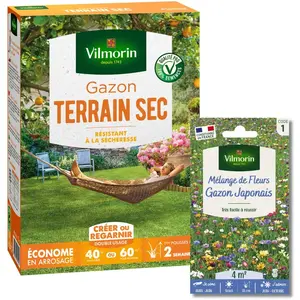 VILMORIN Gazon Terrain Sec - 1 kg + Gazon Japonais - 4 m² - Mélange de fleurs V... pas cher