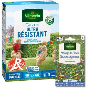 VILMORIN Gazon Ultra Résistant - Label Rouge - 1 kg + Gazon Japonais - 4 m² - M... pas cher
