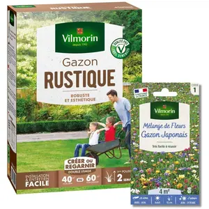 Gazon - Vilmorin - Gazon Rustique - 1 kg + Gazon Japonais - 4 m² - Mél...